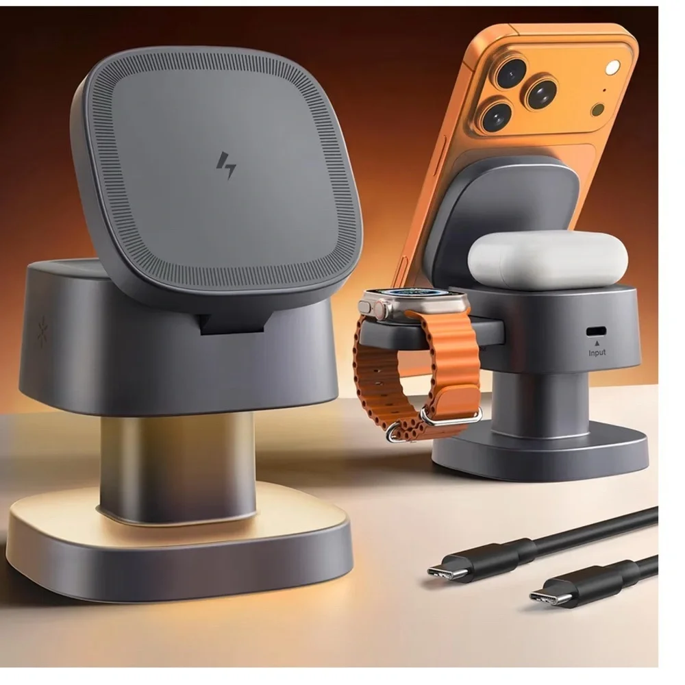 3-in-1 Charging Station with Orange Accents New Open Box